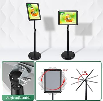 Mutalsign 6Pack A4 Sign Holder, Height Adjustable with Snap Frame, Floor Standing Aluminium Menu/Notice Stand for Advertising/Displaying (Black-6Pack)