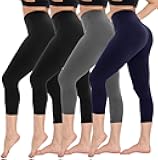 4 Pack Capri Leggings for Women - High Waisted Capris Tummy Control Yoga Pants with Pockets Workout Cycling Tights