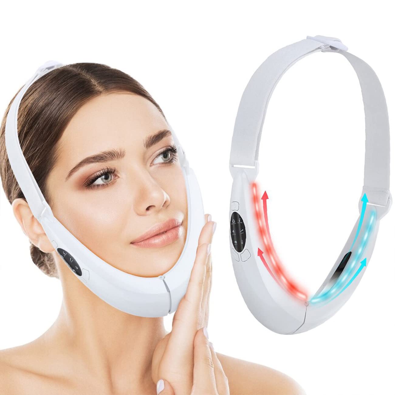 Facial lifting device, face-lifting device, V-shaped face-lifting device, V-shaped facial massager, V-shaped face-lifting machine, lifting and tightening the skin.