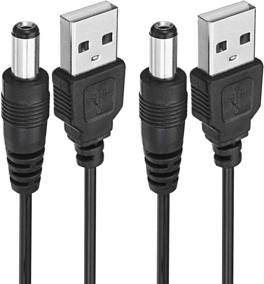 2-Pack RocketBus USB-A to 5.5mm x 2.1mm Barrel Plug Tip Jack Male DC 5V Power Charger Connector Cable Cords