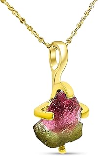 Natural watermelon tourmaline pendant necklace tree of life design