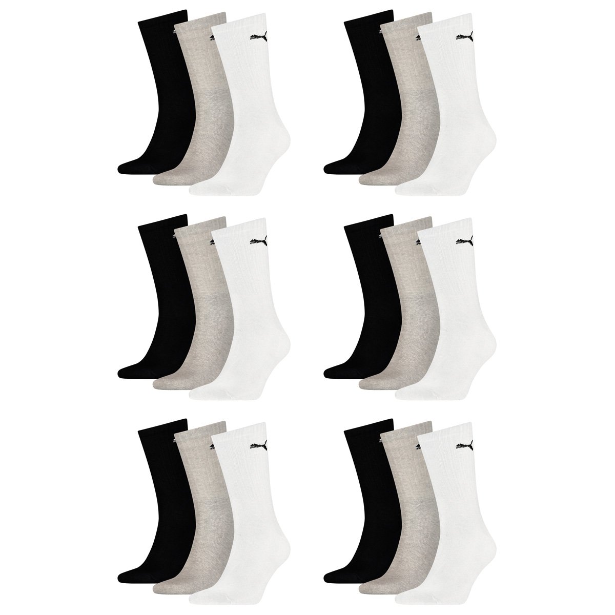PUMA 18 Paar Sportsocken Tennis Socken Gr. 35-49 Unisex für sie und ihn, Farbe:325 - white/grey/black, Socken & Strümpfe:39-42