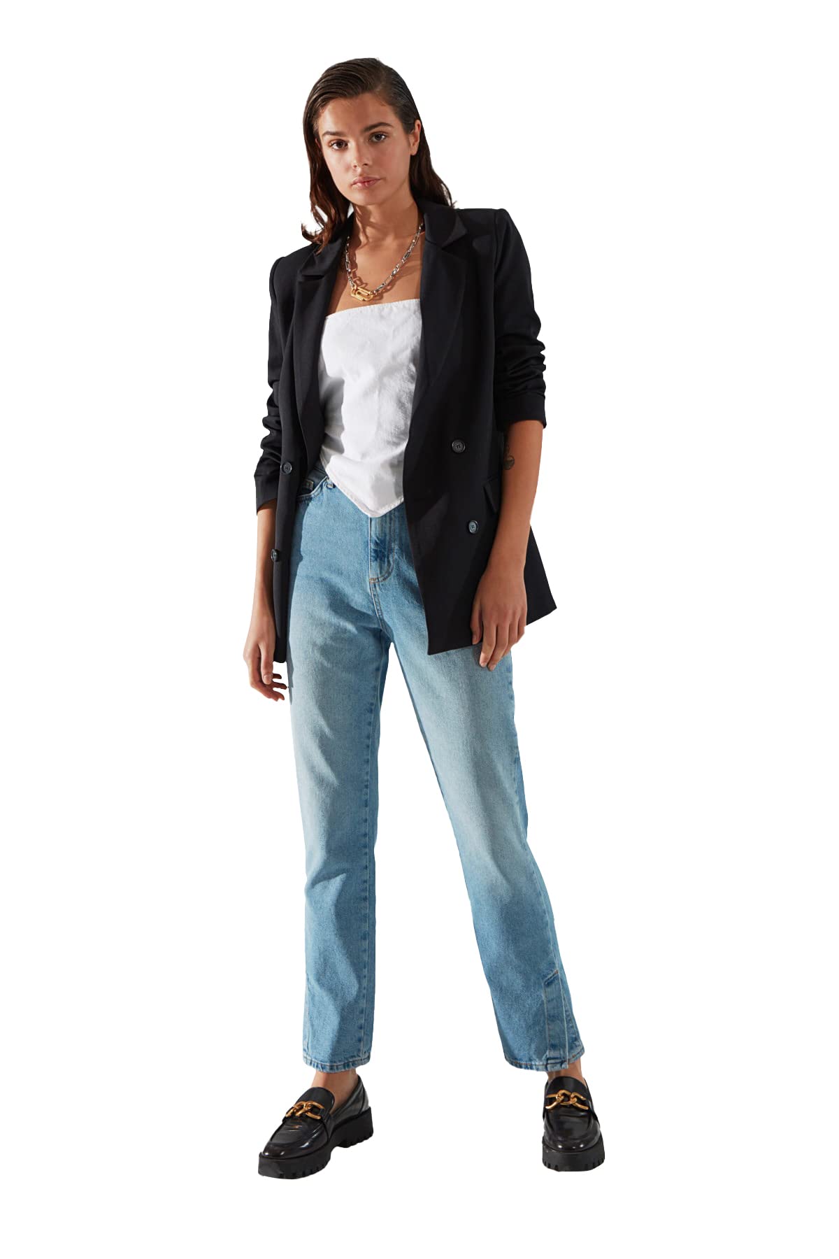 TRENDYOL Damen Anthracite-button Trendyol Anthracite Button Detailed Blazer Jacket Anthracite , Anthrazit, 38 EU