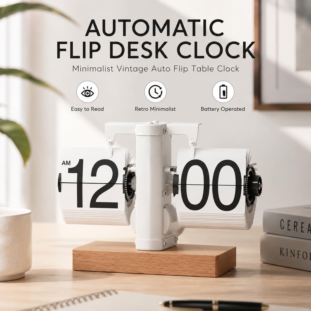 Flip Orologio Da Tavolo, Auto Flip Clock Flip down Clock Orologio Da Scrivania Orologio Da Tavolo a Fogli Mobili, Decorativo Retro Orologio a Flip Alimentato a Batteria per L'ufficio La Casa