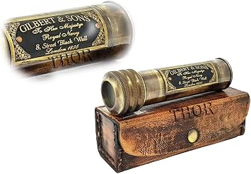 THOR INSTRUMENTS Handmade Antique Brass Working Kaleidoscope with Brown Leather Case Gift for Everyone Rustic Vintage Home Decor Gifts