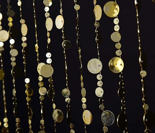 Miniatura 3 de FlavorThings Cortina de cuentas de burbujas doradas de 3 pies de ancho x 6 pies de largo, cortina de pared con flecos, ventana divisora de