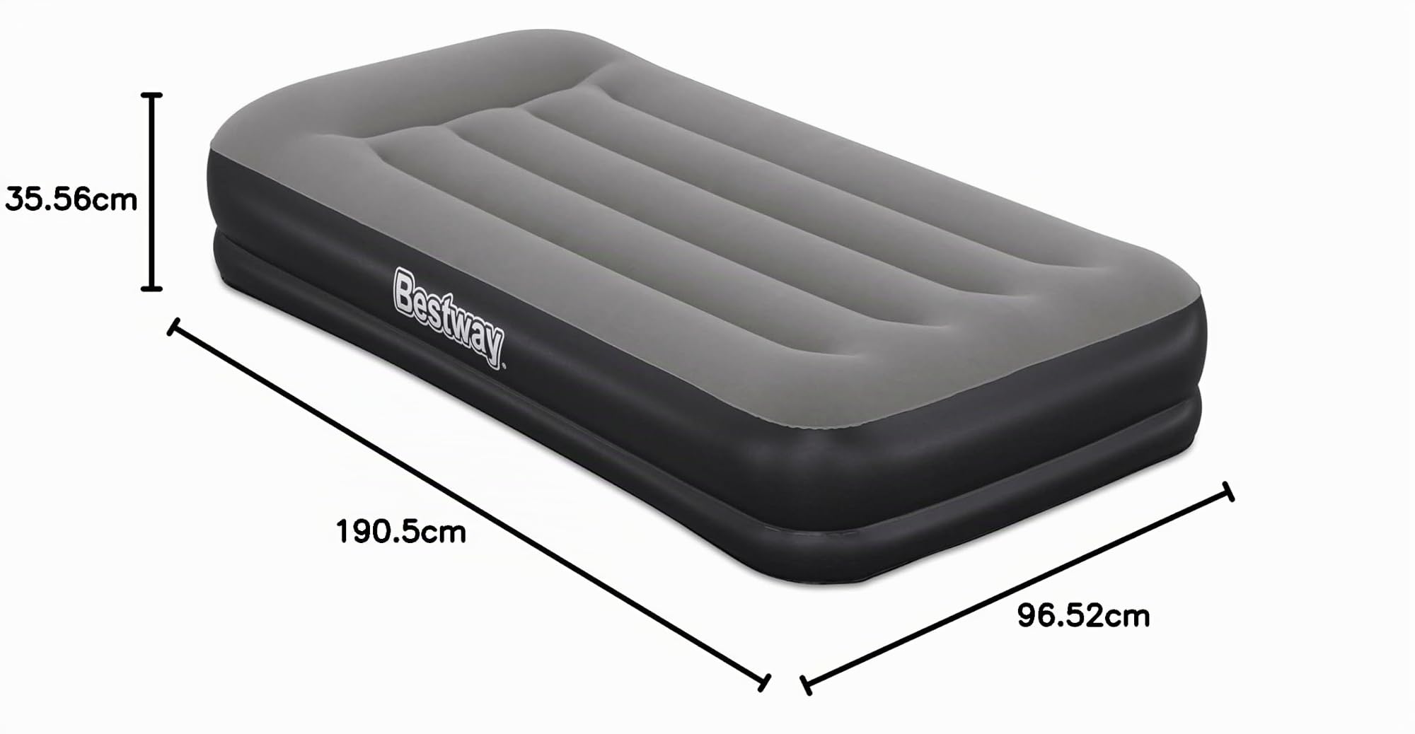 Bestway Matelas Gonflable Tritech Une Personne Twin avec Pompe USB intégrée - 191 cm x 97 cm x 36 cm - Gris/Noir