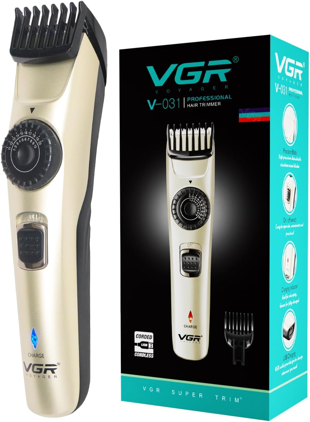 VGR V-031 Hair Trimmer Professional Cord & Cordless Hair Clipper For Men - Multicolor