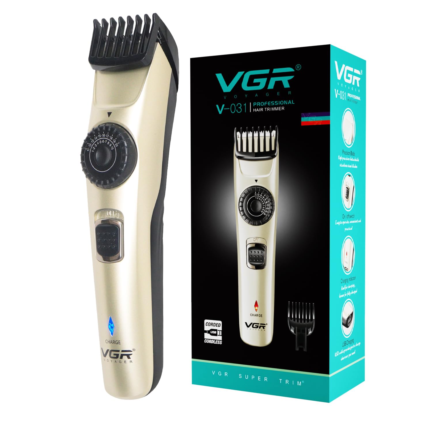 VGR V-031 Hair Trimmer Professional Cord & Cordless Hair Clipper For Men - Multicolor