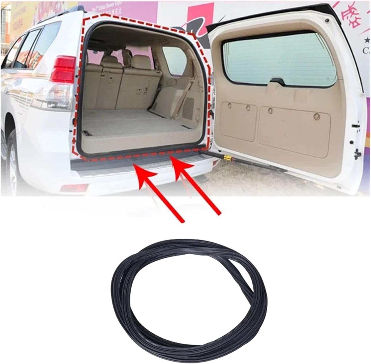A Set Rubber Black Car Rear Trunk Tailgate Seal Strip Compatible with Toyota Land Cruiser Prado 120 LC120 2003-2009 LC150 2010-2017(LC150 2010-2017)