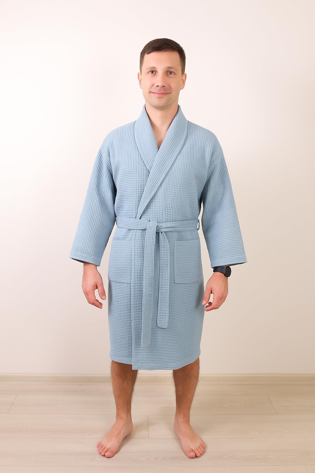 Bademantel Damen und Herren Baumwolle 100% - SPA & Sauna Bademantel Waffelpique, Saugfähig Morgenmantel, Oversize, Unisex