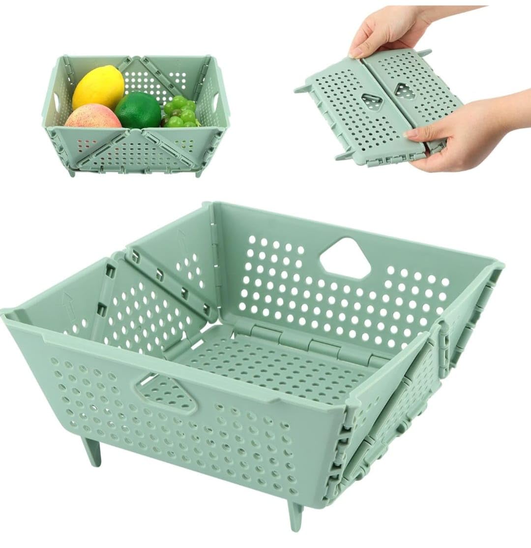 Multipurpose Plastic Folding Basket With Handle For Storage And Washing Of Vegetables, Fruits, Kitchen Essential, Small Toys, Kitchen, Bedroom, Etc. (GREEN)-image-48