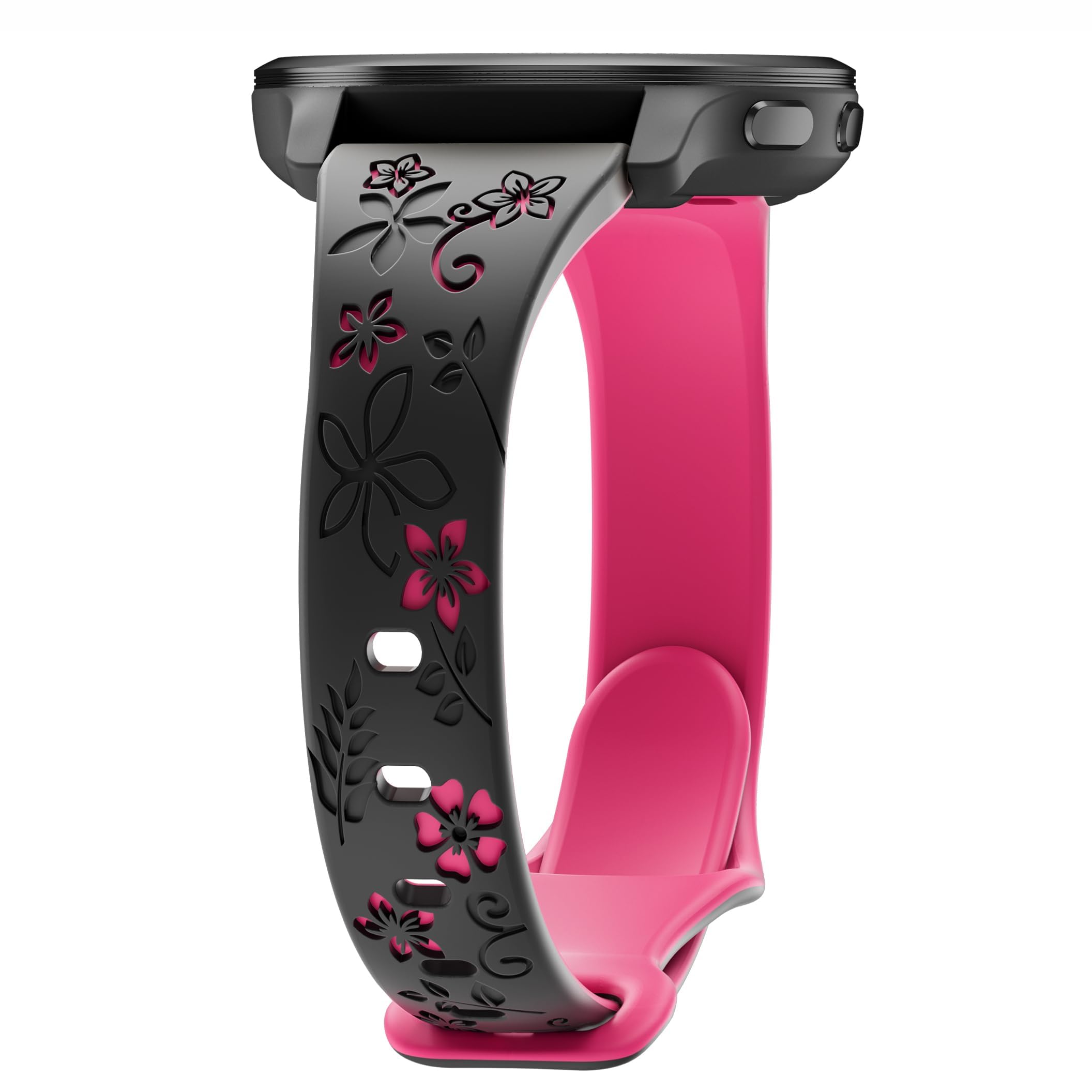 Laband 20mm Floral Engraved Watch Band Compatible with Garmin Vivoactive 6/Vivoactive 5/3/3 Music/Forerunner 570 42mm/165/55/245/645 Music, Soft Slim
