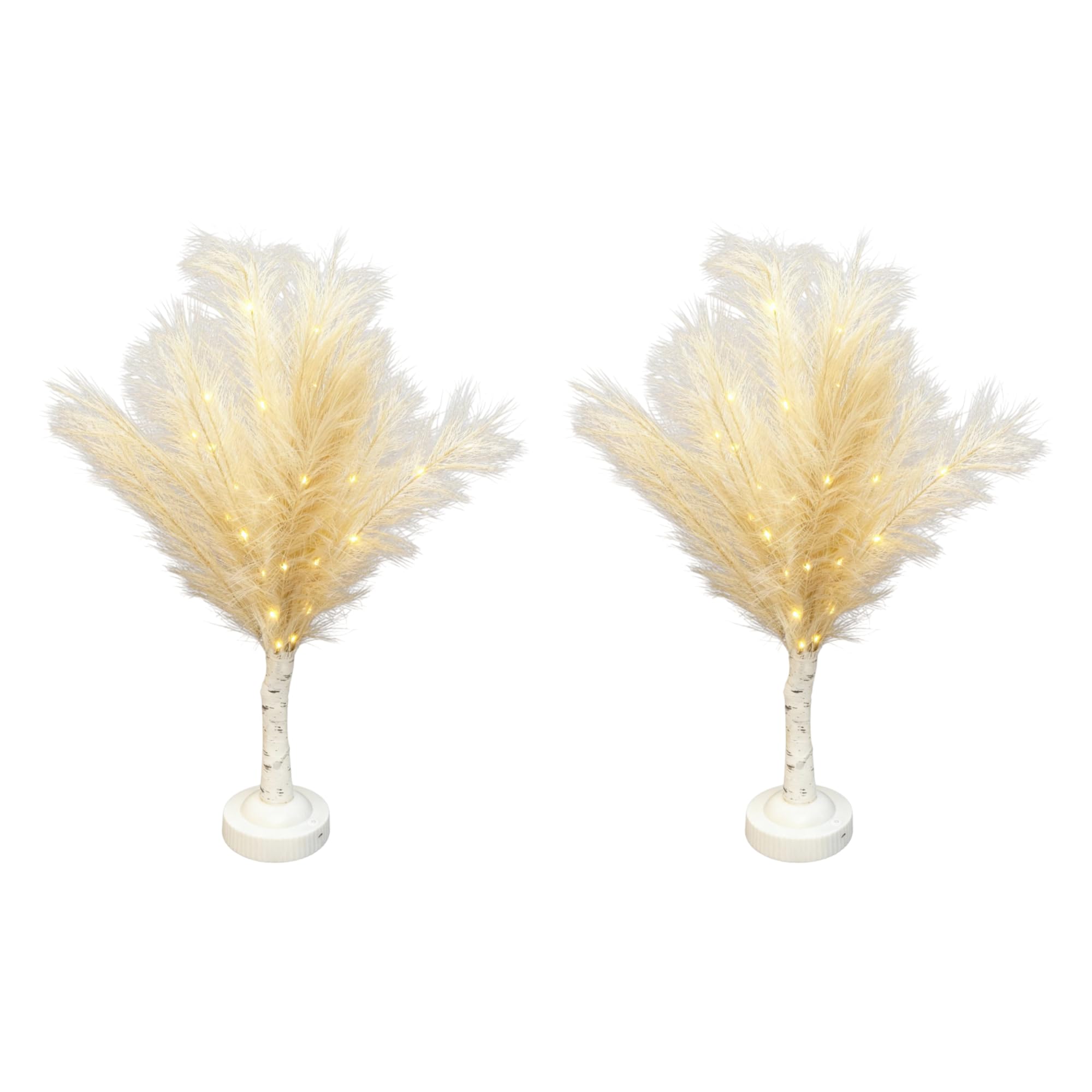 SHATCHI 2Pcs - 70cm Cream Feather Tree Table Lamp Warm White LEDs Lighted Pampas Tree – Battery-Operated Decorative Night Light for Christmas, Home, Events, Holiday Decorations