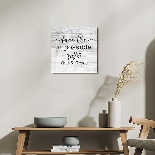 Miniatura 10 de COCOKEN Lienzo decorativo de pared de 16 x 16 pulgadas con cita inspiradora, cara de lo imposible con arena y gracia, obra de arte para cocina,