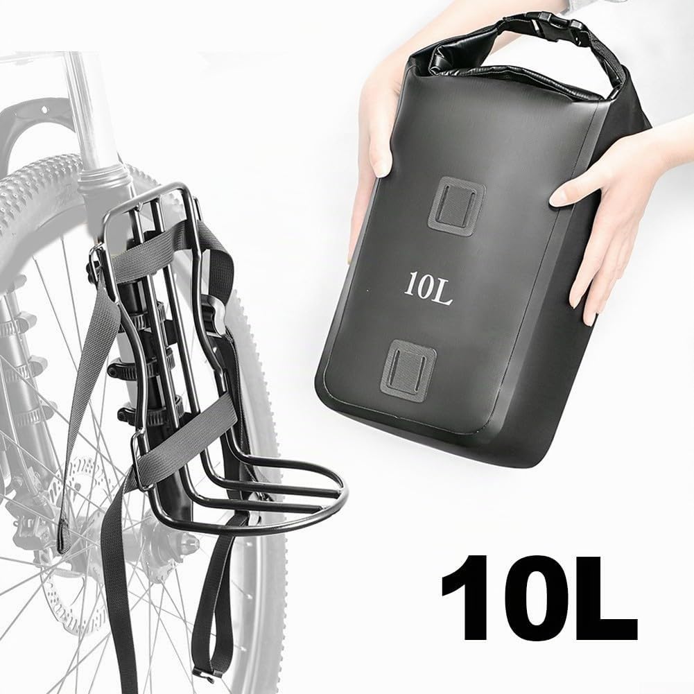 Sac de fourche avant de vélo étanche 10 L avec porte-fourche en métal pour vélo de randonnée (2 x porte-bagages + 2 sacs)