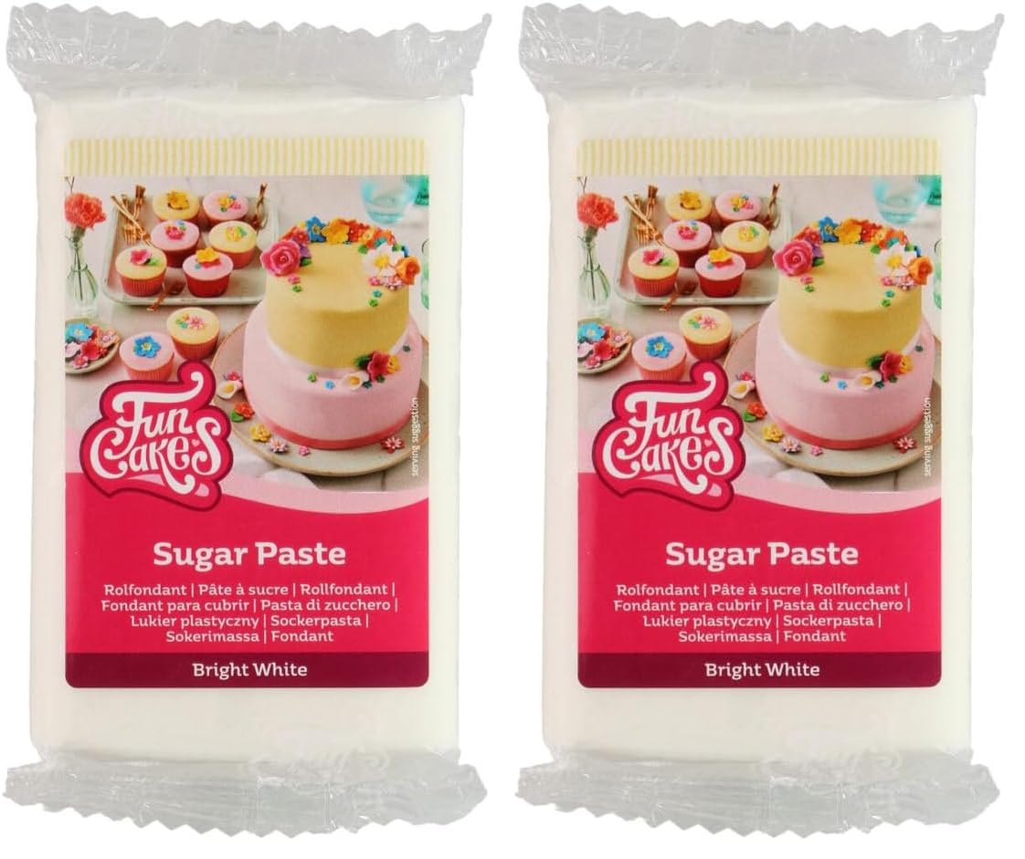 FunCakes Sugar Paste Bright White, Easy to Use, Smooth, Flexible, Soft and Pliable, Perfect for Cake Decorating, Halal, Kosher and Gluten Free, 250 g Pack of 2