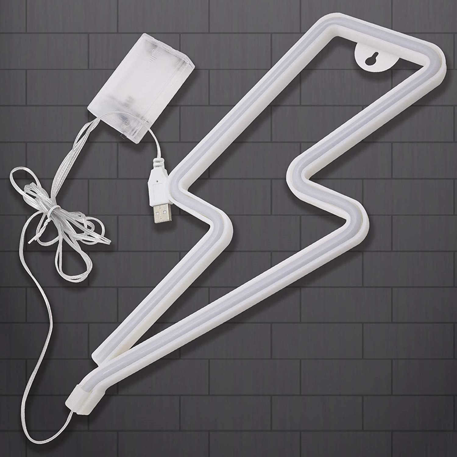 Luz de noche LED de neón, Letreros de neón en forma de rayo Luz de noche decorativa de pared Batería y USB alimentado para decoración del hogar (Blanco cálido)