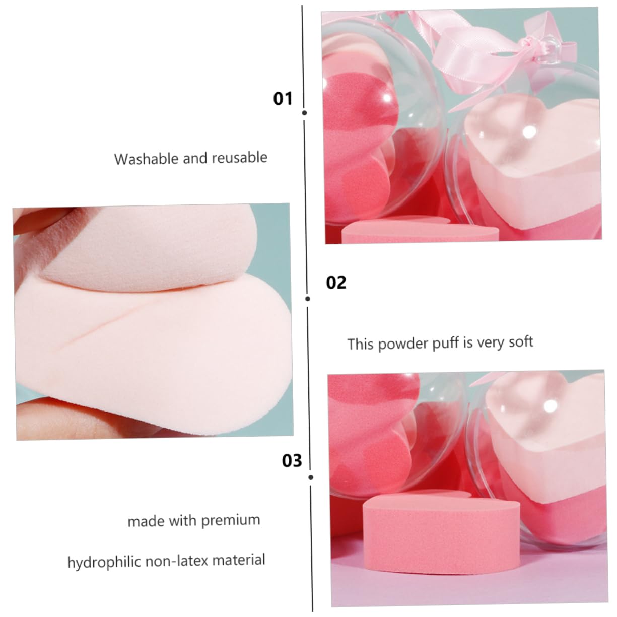Healeved 6 Set 4 Pezzi Soffio Di Cuore Spugne Per La Pulizia Applicatore in Spugna Spugnetta Per Sfumare Dischetti Per Cipria Make up Spugnetta in Polvere Cuscino Imbottito Frullatori Rosa