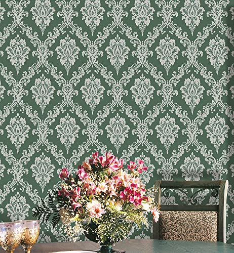 JZ·HOME 1280 Damask Peel and Stick Wallpaper 17.7" x 9.8ft Lake Green Removable Contact Paper Self-Adhesive Damask Furniture Decor Paper Vinyl Film Home Decoration