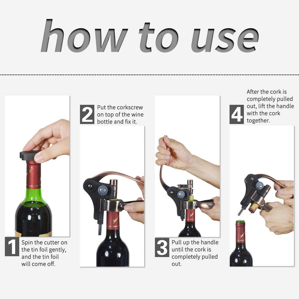 Sacacorchos de vino, Sacacorchos profesional, abrebotellas de vino, palanca manual manual, sacacorchos con bomba de palanca ergonómica, espiral, estilo conejo