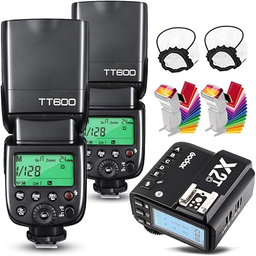Godox 2 x TT600 HSS 2.4G inalámbrico MasterSlaver Flash Speedlite y receptor Godox X2T-C Kit de transmisor de disparo remoto integrado Godox X