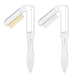G2PLUS 2PCS Folding Eyelash Comb, Eyelash Separator Tool, White Eyebrow Comb Metal Teeth, Eyelash Brush Tool for Lash & Brow