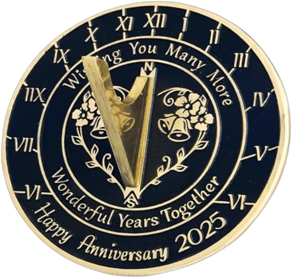 Glossy Black Sundial Clock Gift for Any Wedding Anniversary in 2025 | Size 8" inch with Glossy Flower & Bells