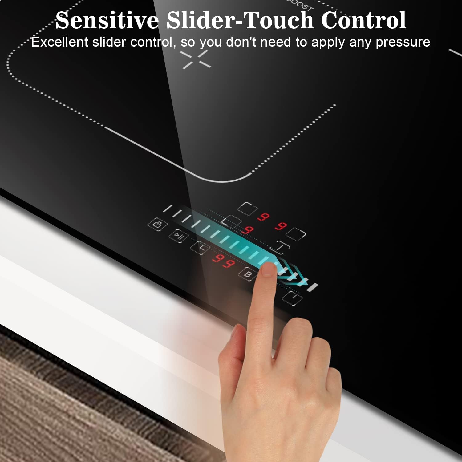 Close-up of the Karinear Induction Cooktop's slider touch control