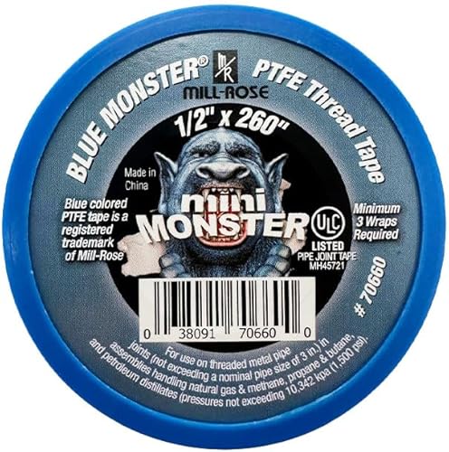 Millrose 70660 Monster Roll Cinta de sellado de rosca de PTFE, 12 pulgada x 260 pulgadas, azul