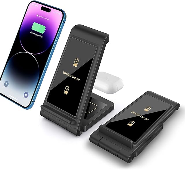 20W Wireless Charger,Foldable 2 in 1 Wireless Charging Station for Apple iPhone 14/13/12/11/Pro/SE/X/8/Airpods,VNBBT 15W Fast Dual wireless induction charge Stand For Samsung Galaxy/Note/Pixel/LG