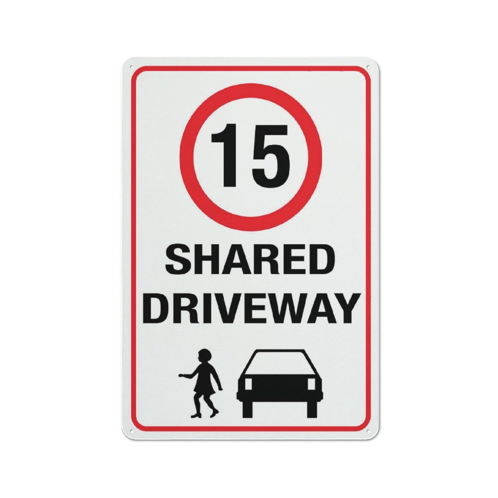 Shared Driveway 15Km Speed Limit 8"x12" Rust-Free Aluminum Sign - UV-Printed, Durable/Weatherproof, For Home