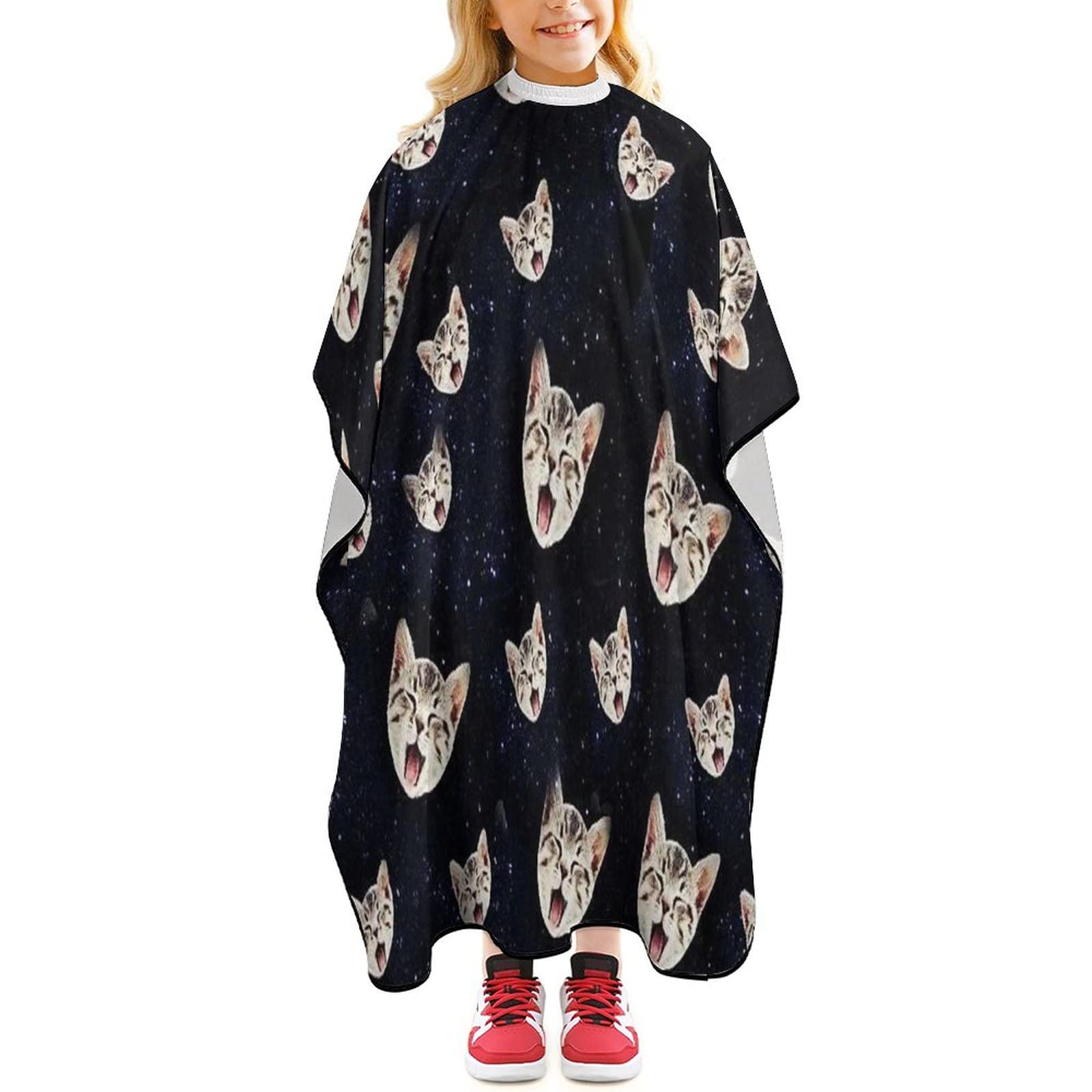 Nudquio Starry Sky Cats Haircut Apron Cute Hair Cutting Styling Barber Cape Cloth Gown for Girls Boys