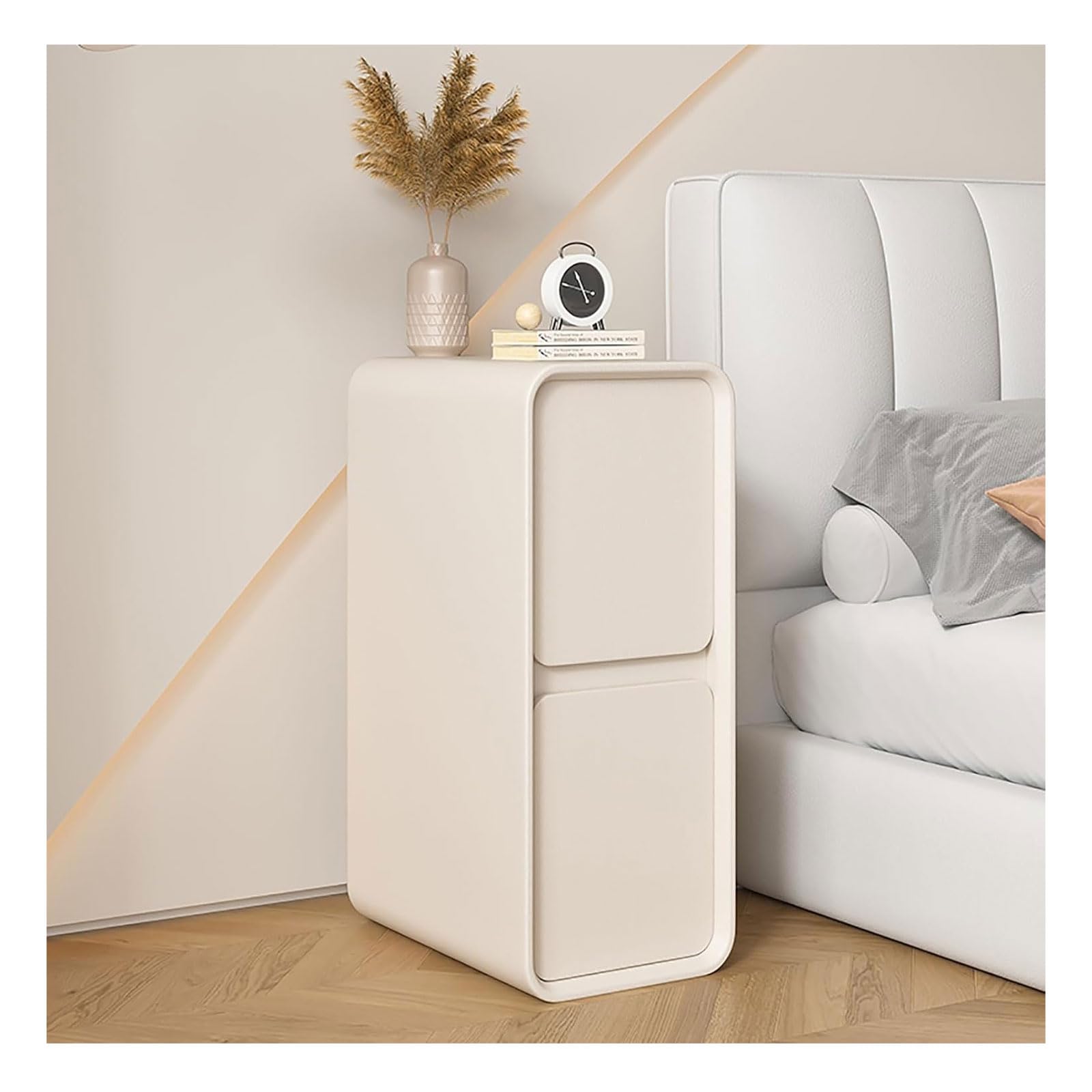 SXZenSpace Bedroom Furniture Side Table Bedside Narrow Nightstand w/Storage Drawer Modern Solid Wood Small Slim End Locker for Living Room Sofa Storage Ca(Wh