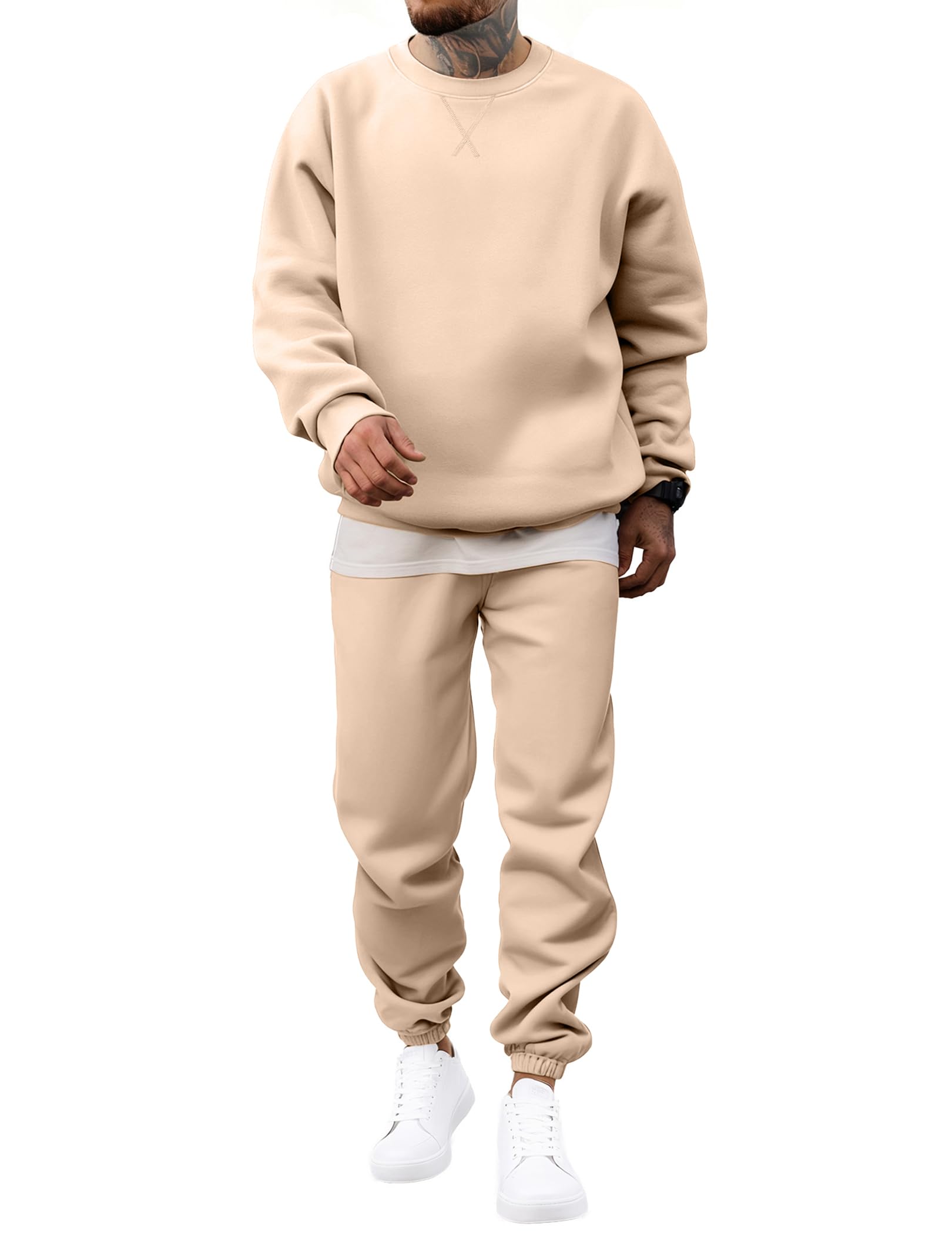 JMIERR Mens 2 Piece Outfits Crew Neck Sweatshirt Tracksuit Joggers Sweatpants Sweatsuit Set