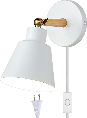 Miniatura 9 de Apliques de pared enchufables, lámpara de pared de cabecera de madera nórdica negra para dormitorio industrial, iluminación de lavabo de baño para