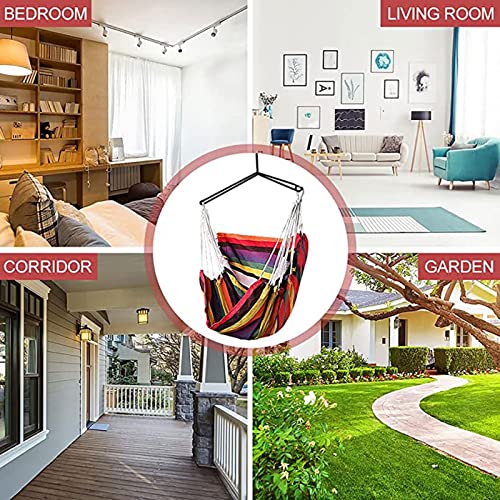 SRHWBF Columpio Colgante Silla Hamaca 2 Cojines Silla Colgante Portátil Juego De Silla Grande De Macramé Tejido De Algodón De Calidad (Red Stripes) - imagen 7