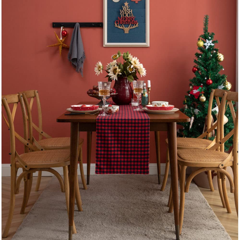 Tapetes para Mesa,Camino De Mesa De Arpillera Caminos De Mesa Navideños Mesa Clásica A Cuadros Rojo Y Negro para Sala De Estar Mesa De Comedor Navideña Fiesta Decoración Navideña, 30X240Cm