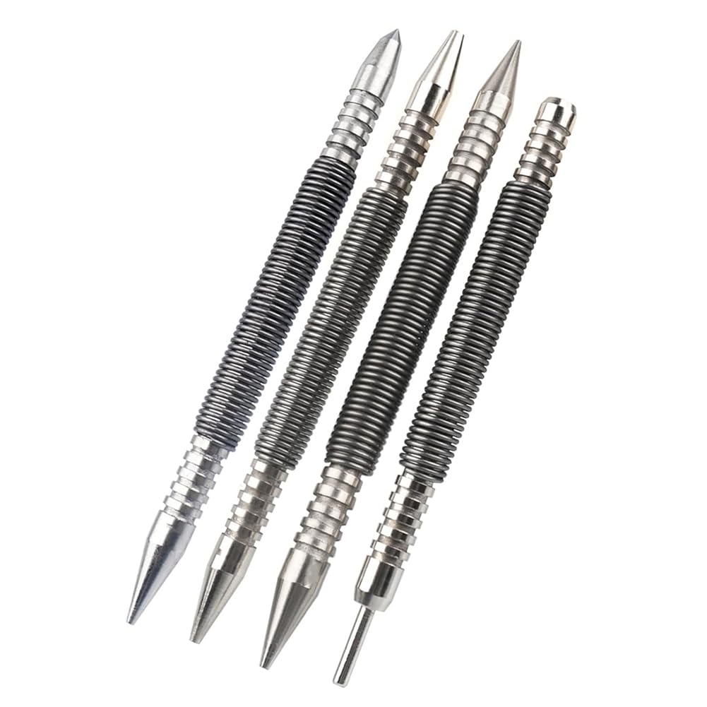 Xuzxinze Spring Nail,Dual Heads Nail Setter,4pc Hammerless Door Hinge Pin Removal Tool,Striking Force Spring Loaded Nail Punch