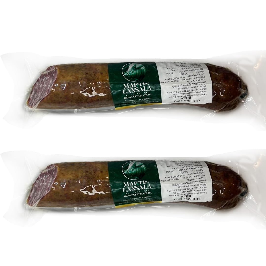 MARTIN CANSALÁ | Pack 2: Salchichón Ibérico Cular | Auténtico Sabor de Extremadura | Sin Gluten | Dehesa Ibores Jara | 100% Natural | 2 Piezas de 500g | Total 1kg