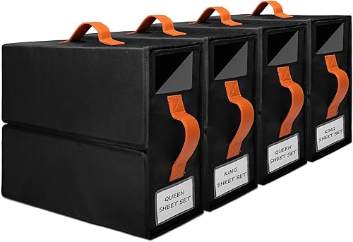 SIYNPAV Paquete de 4 organizadores de sábanas y almacenamiento, juego organizador de sábanas plegable con doble asa (tamaño Queen o King),