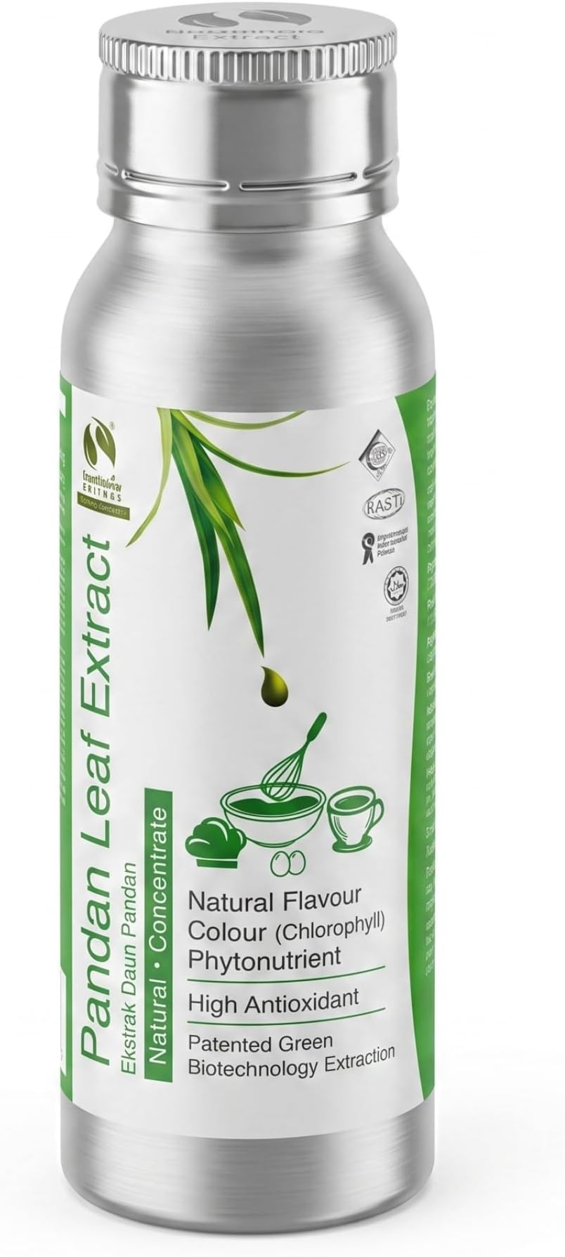 Pandan Extract Liquid Concentrate | No Artificial Additives, No Sugar Added | 100% Natural Asian Gourmet Flavoring & Coloring Ingredient for Healthy Baking & Beverages (80g)