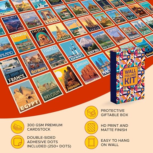 Image of CodersParadise Vintage Travel Wall Collage Kit - 54 PCS 4x6 Inch Self-Adhesive Posters for Bedroom, Study Room & Dorm Decor | Retro Travel Aesthetic Photo Wall Set for Teens, Girls & Boys