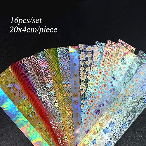 Nail Transferfolie 16 teile/satz Mix Weißer Spitze Nail art Transferfolie Holographische Blumen Designs Nagel Aufkleber… – Bild 5