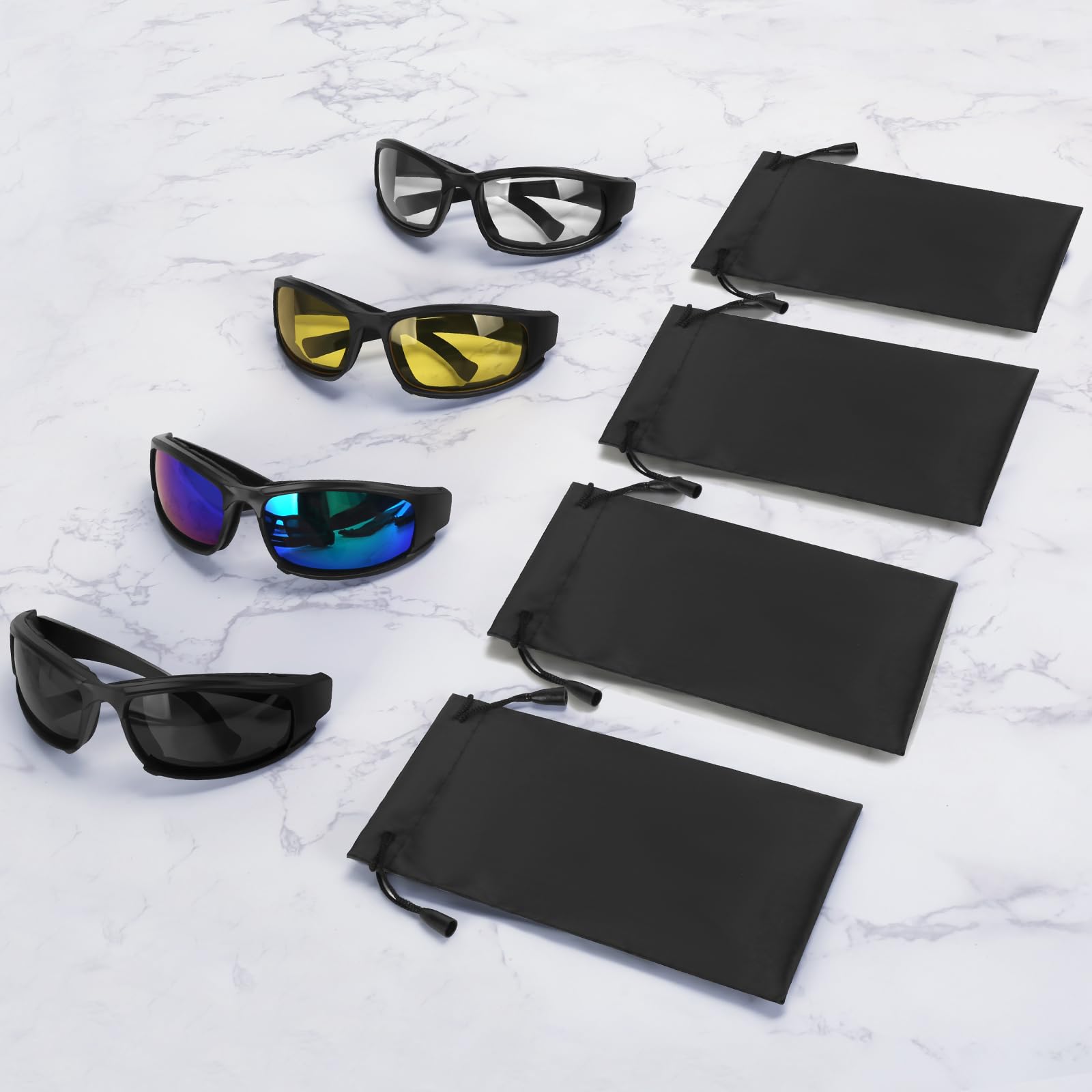 Motorradbrille, 4 Stück, Motorrad-Reitbrille, Motorrad-Sonnenbrille, UV-Schutz, staubdicht (schwarz + blau + gelb + transparent)