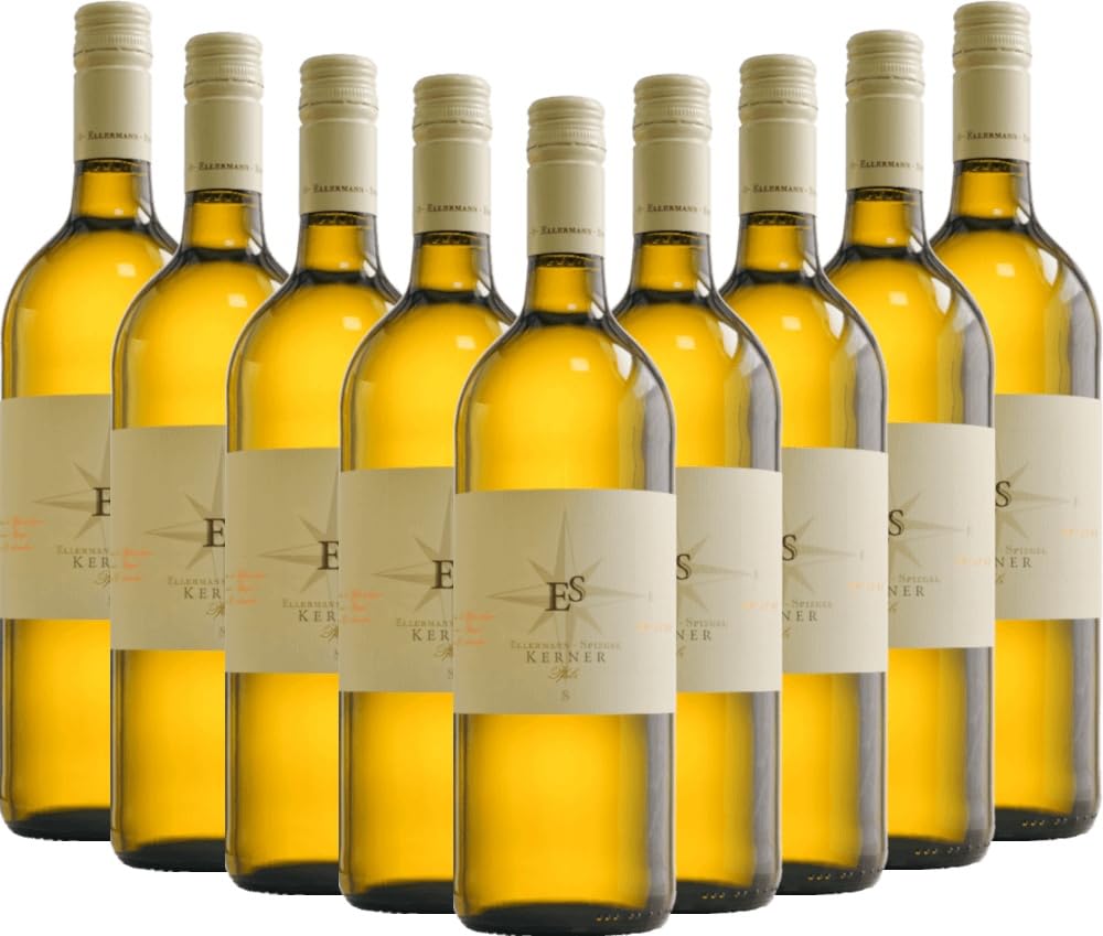Kerner feinherb 1,0 l - Ellermann-Spiegel - Weißwein 9 x 0,75l VINELLO - 9er - Weinpaket inkl. kostenlosem VINELLO.weinausgießer