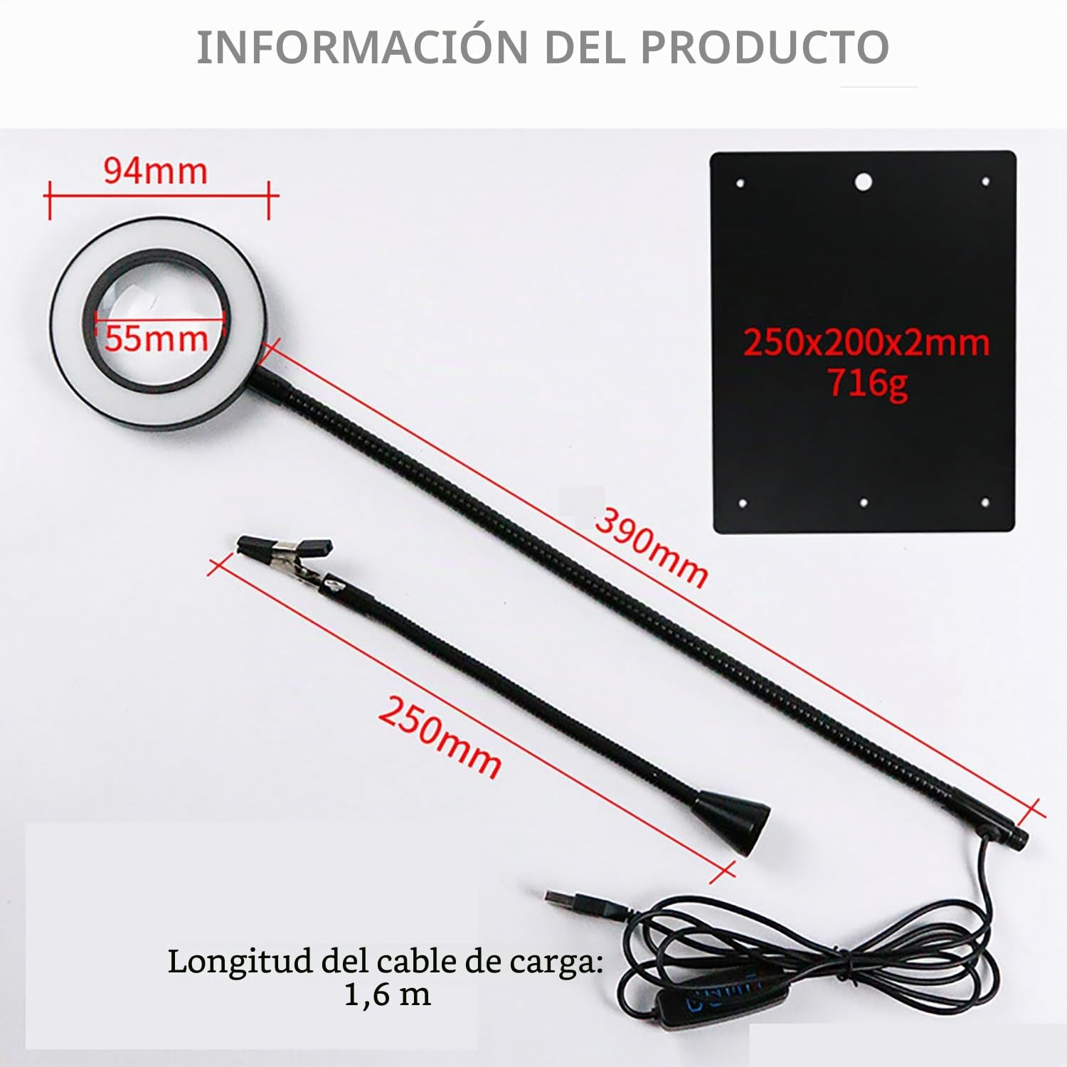 Soldadura a Tercera Mano,Con Lámpara De Aumento Led 6x,Mesa Auxiliar De Soldadura Manual Con 4 Brazos Flexibles,Mesa De Soldadura Con Luz,Adecuada Para Soldadura, Joyería y Bricolaje