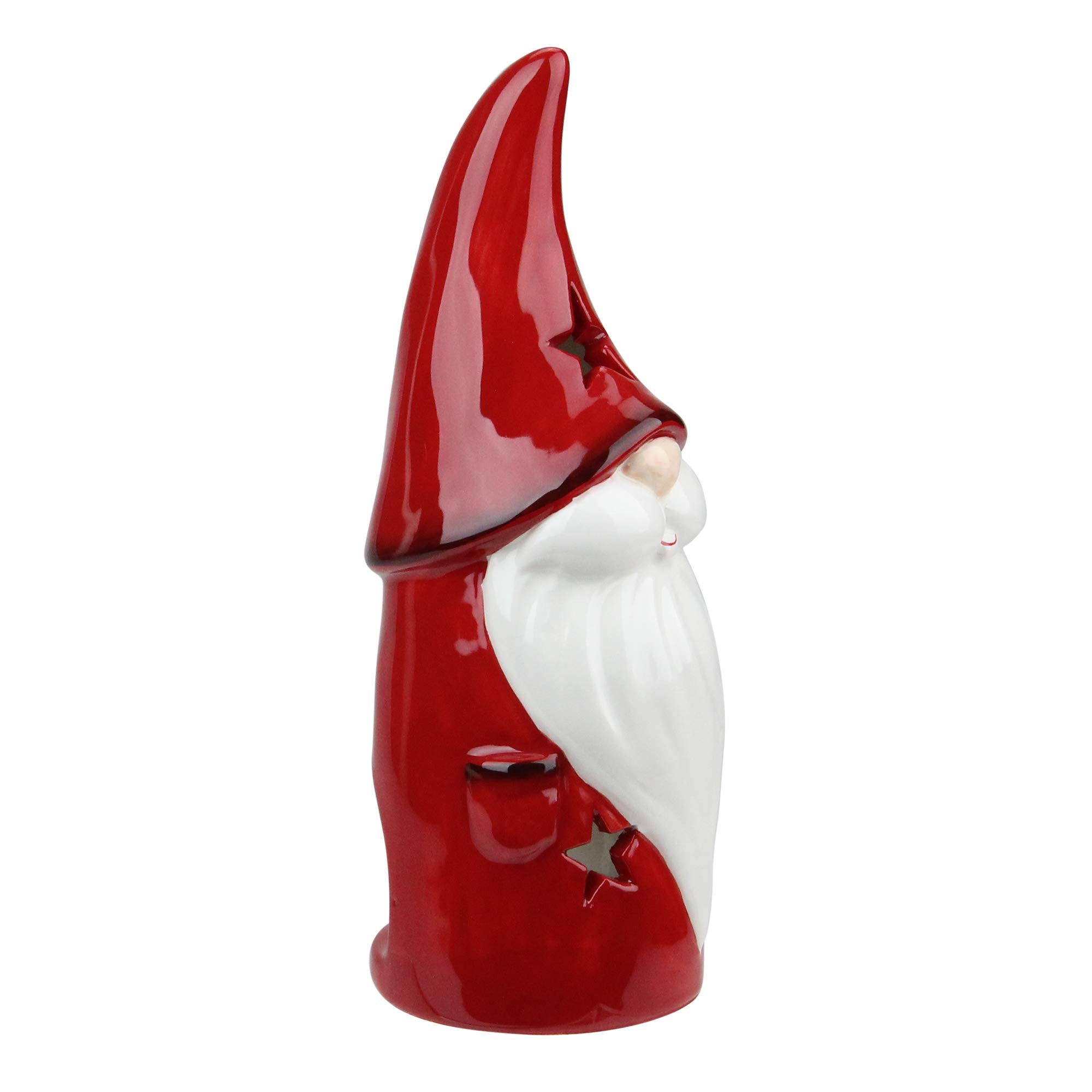 8.25 Red Ceramic Christmas Star Gnome Tealight Candle Holder