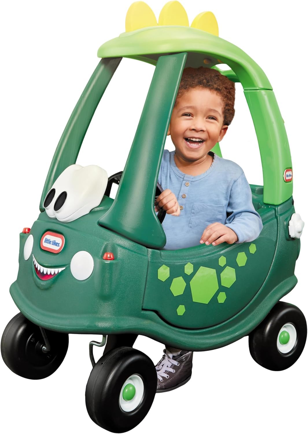 Little Tikes Cozy Coupe Dino - Gioco Cavalcabile, Poggiapiedi Rimovibile, Clacson Che Funziona Davvero, Interruttore di Accensione e Tappo del Serbatoio, età dai 18 Mesi in su