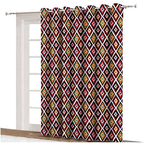 Cortina de puerta corredera mexicana con patrón geométrico de Ikat nativo, diseño vintage, elementos tribales decorativos con respaldo térmico para puerta corredera de cristal, panel individual de 254 x 274 cm, para vidrio Do